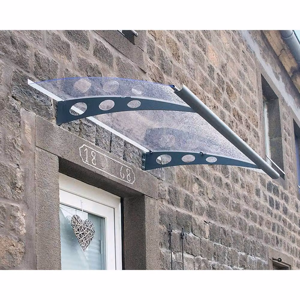 Palram Garamond Door Awning Canopy in Grey and Transparent Polycarbonate, L135 x W90.5 cm – 2