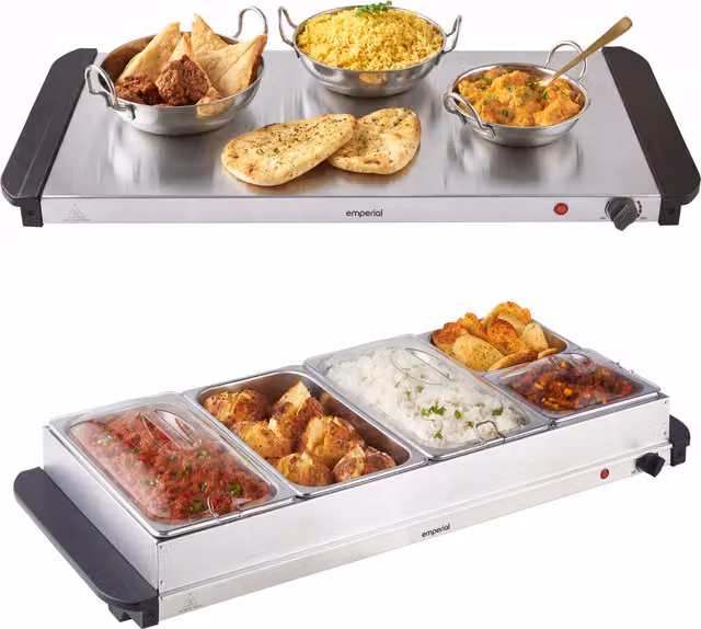 Emperial 5 Tray Electric Buffet Food Warmer with Lids, 9.5L, Silver Stainless Steel