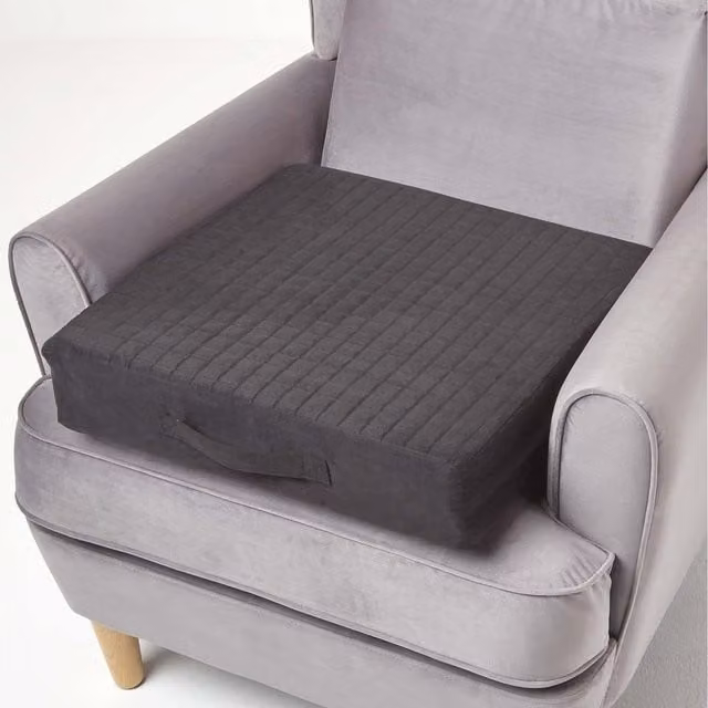 Homescapes Black Faux Suede Armchair Booster Cushion with Removable Washable Cover