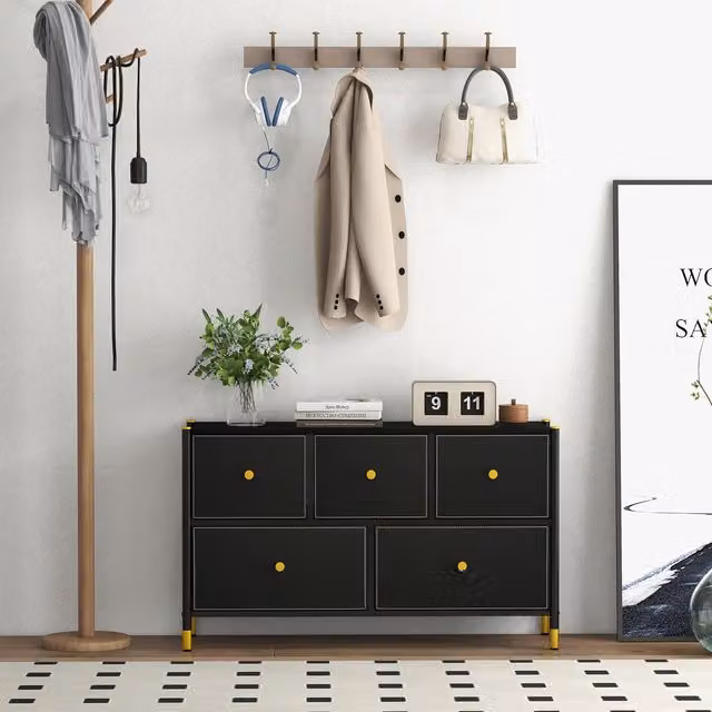 COSTWAY 2 Tier Modern Black Metal Bedroom Dresser Chest