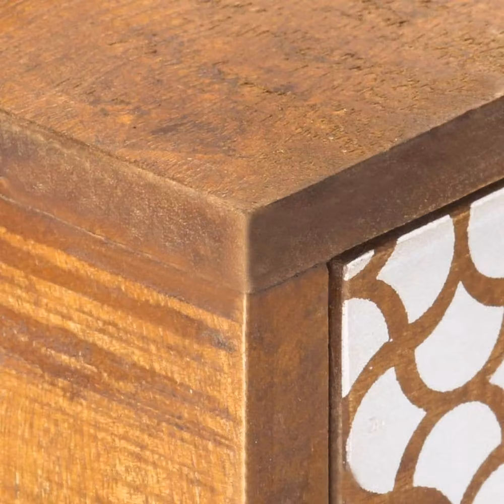 Berkfield Home Sideboard in Brown Solid Mango Wood with Abstract Printed Pattern, W: 130 cm, D: 30 cm, H: 70 cm – 3