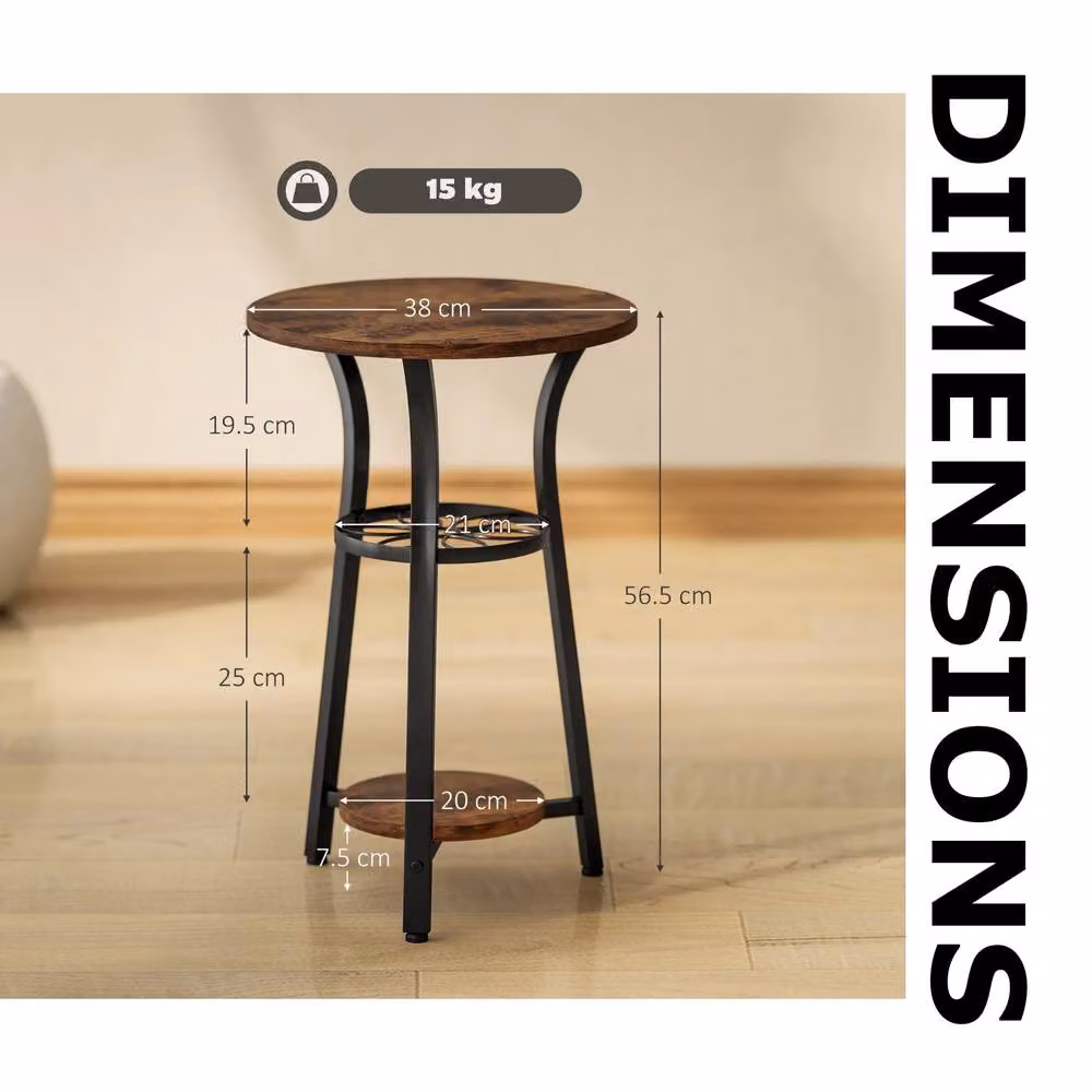FURNOS 3 Tier Round Small Side End Table in Brown and Black, W/D/H: 38 x 38 x 56.5 cm – 7