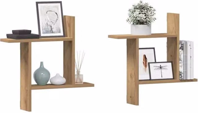 Berkfield Home Artisan Oak Wall Shelves, 2 Piece Set in Brown, W/D/H: 50 x 12 x 50 cm – 1