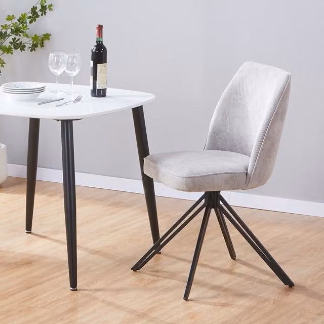 Core Products Pair of Aspen Swivel Dining Chairs in Light Grey Cord Fabric with Black Metal Legs