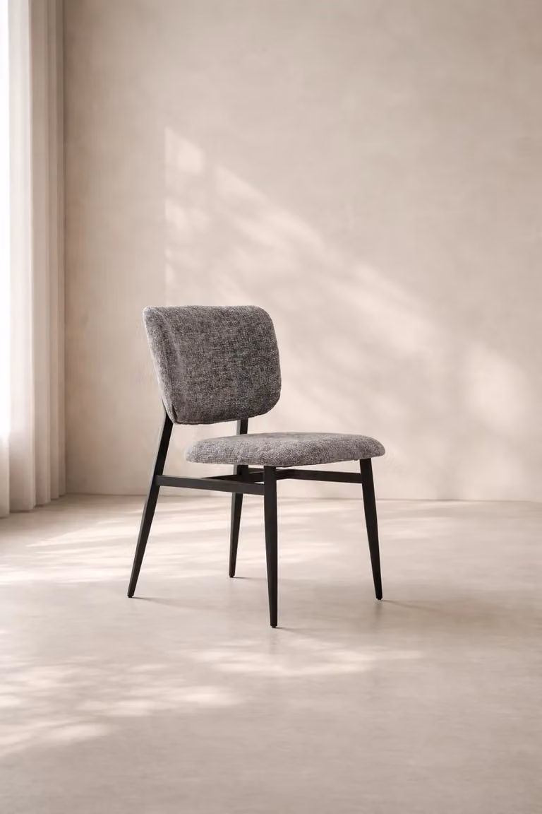 Tommy Franks Fluttuare Modern Dining Chair in Grey Fabric and Black Metal