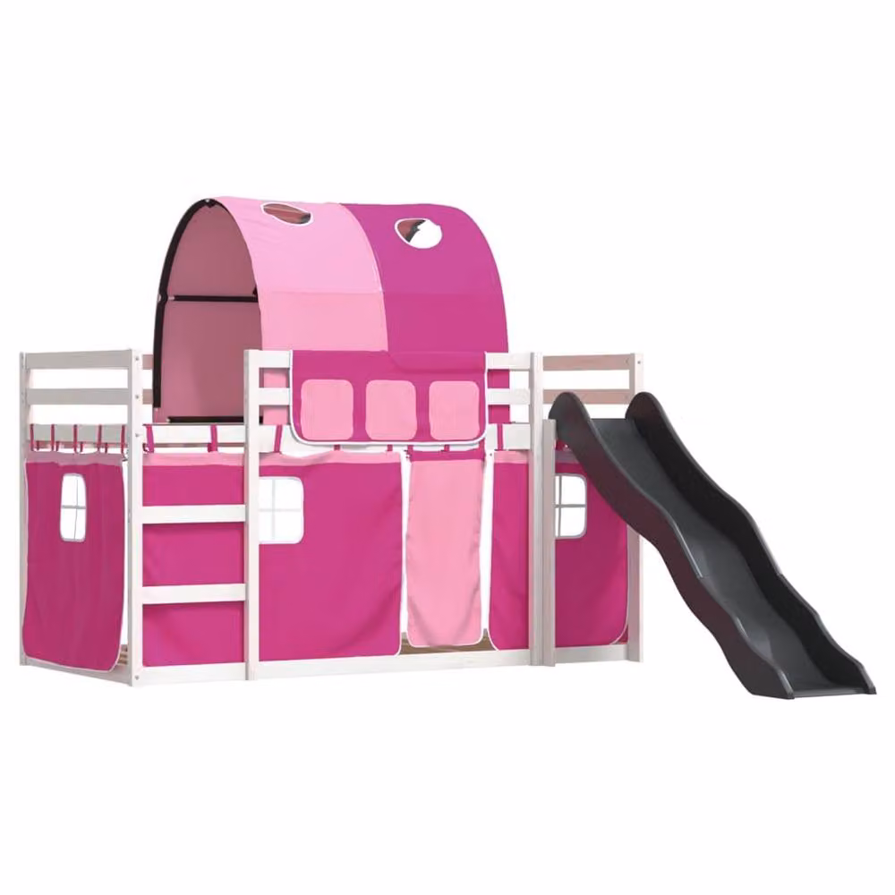 Berkfield Home Pink Solid Wood Childrens Bunk Bed with Slide and Curtains W/D/H: 90 x 200 cm – 3