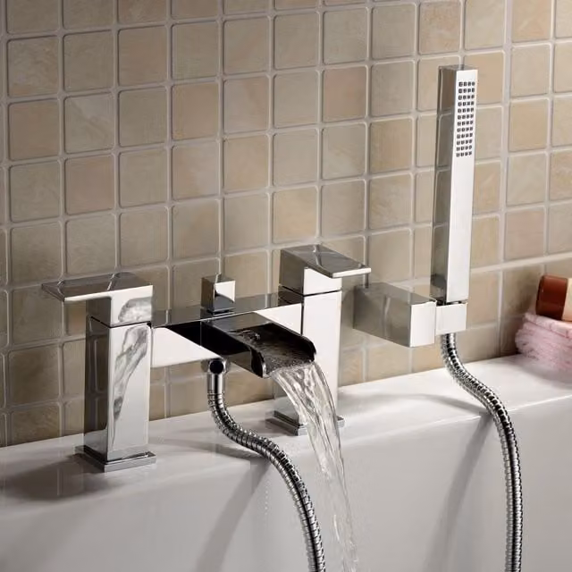 Nes Home Cascade Waterfall Bath Shower Mixer Tap with Handset in Chrome and Metallic Silver