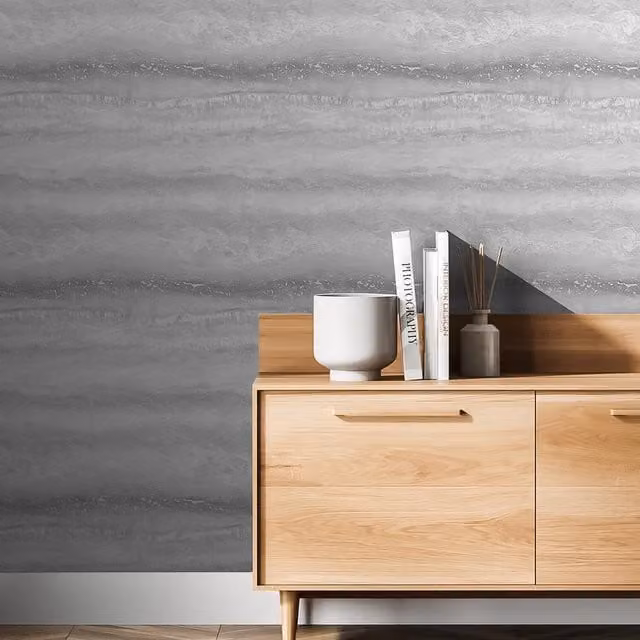 Semper Abstract Marble Wallpaper in Silver and Grey