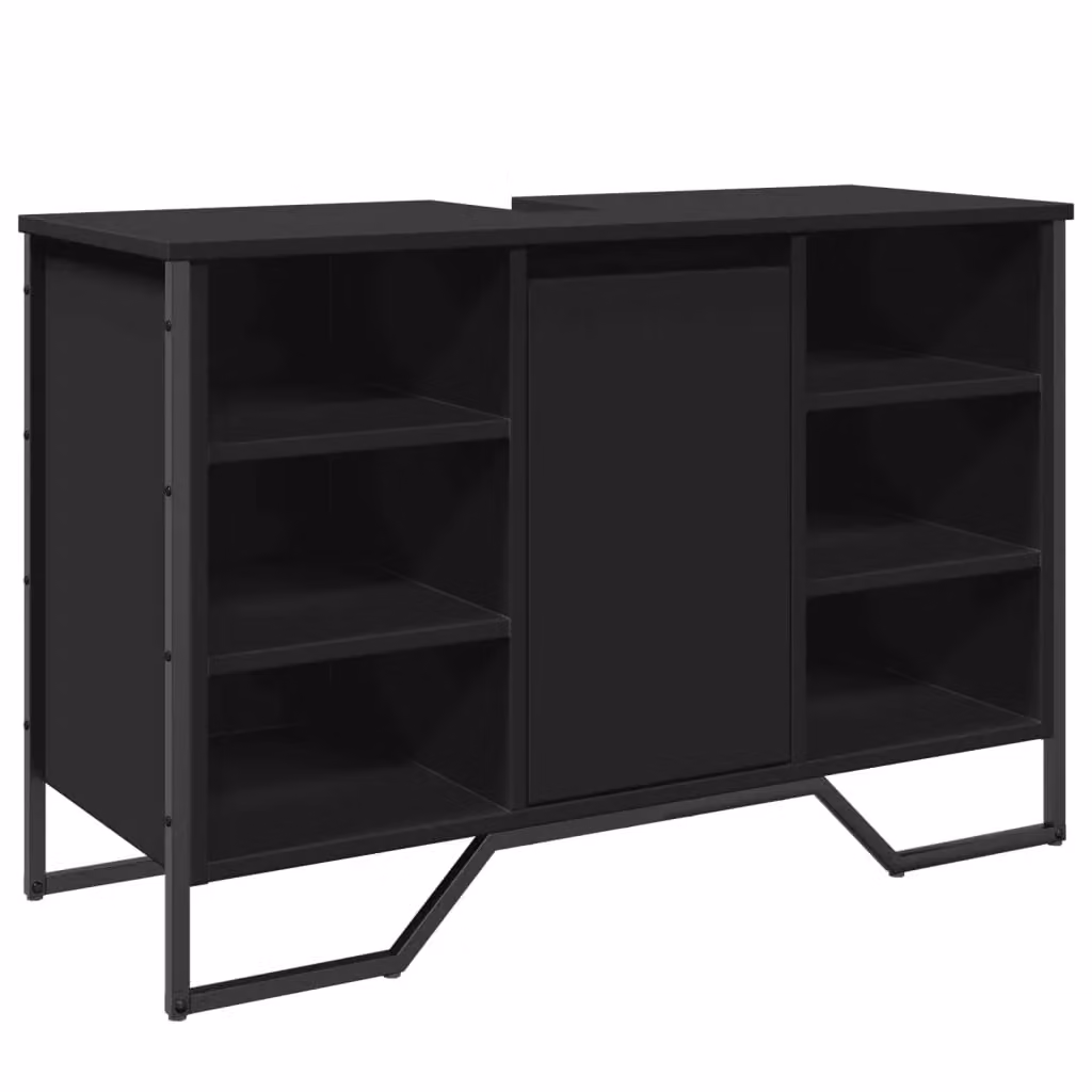 Berkfield Home Black Freestanding Bathroom Sink Cabinet with Internal Shelves and Open Shelf, W/D/H: 91 x 35 x 60 cm – 2