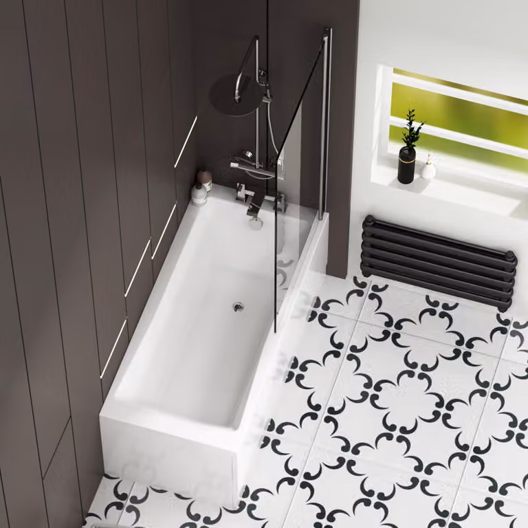 Royal Bathrooms Cesar Acrylic Square Single Ended Shower Bath and Square Shower Bath Screen, White, W: 170 cm, D: 70 cm, H: 45 cm