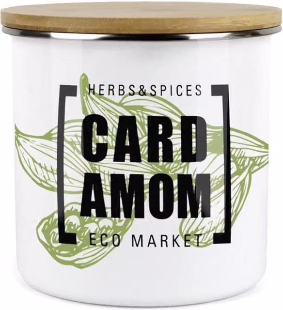 Purely Home Green Label Herbs Storage Canister, Cardamom, White and Green Enamel Metal