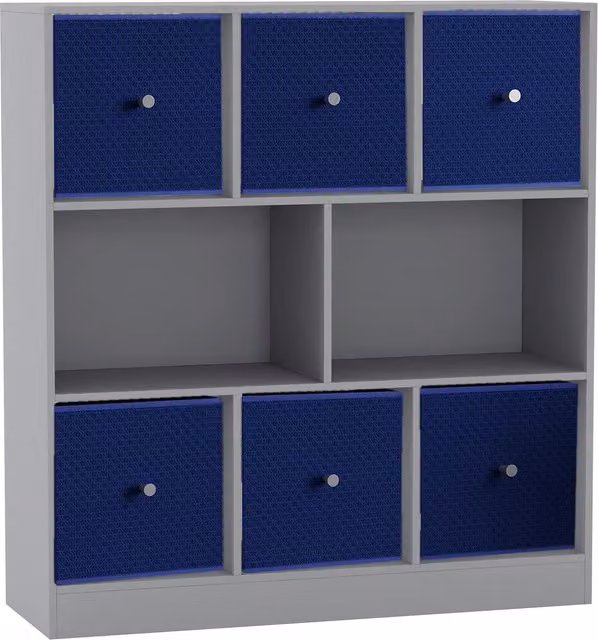 URBNLIVING 8 Cube Bookcase in Grey with 6 Royal Blue Fabric Storage Drawers