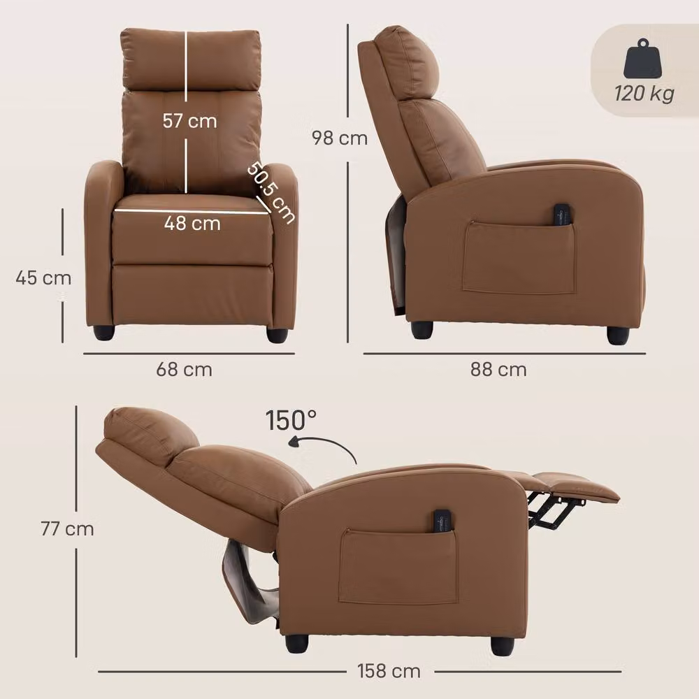 HOMCOM Dark Brown PU Leather Massage Recliner Sofa Chair with Remote Control – 3