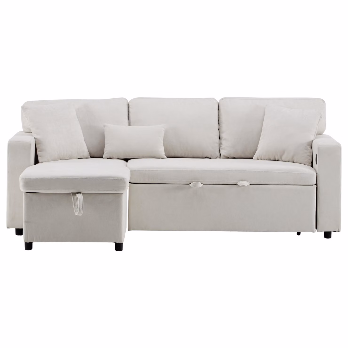 Aosom UK Beige 3 Seater L-Shape Corner Sofa with Integrated Side Shelf, USB Charging, Reversible Sleeping Function and Matching Ottoman, W/D/H: 214 x 131 x 87 cm – 2