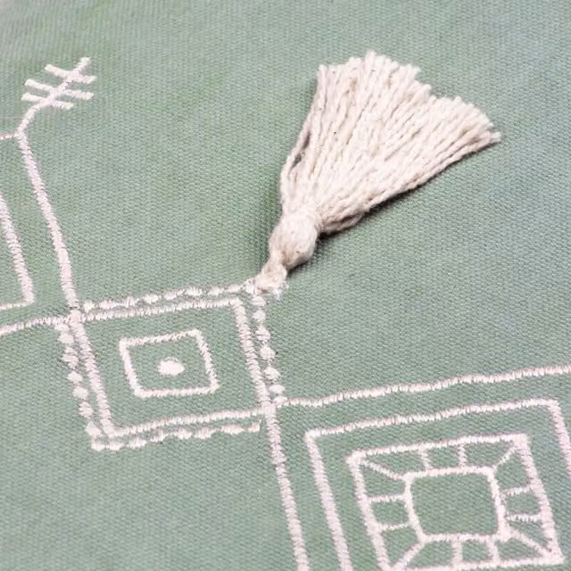 Make It A Home Cotton Embroidered Tasselled Cushion in Green