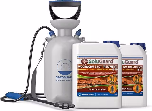 Soluguard Woodworm and Rot Treatment 10 Litres and Pump Action Pressure Sprayer, Clear, Water Based