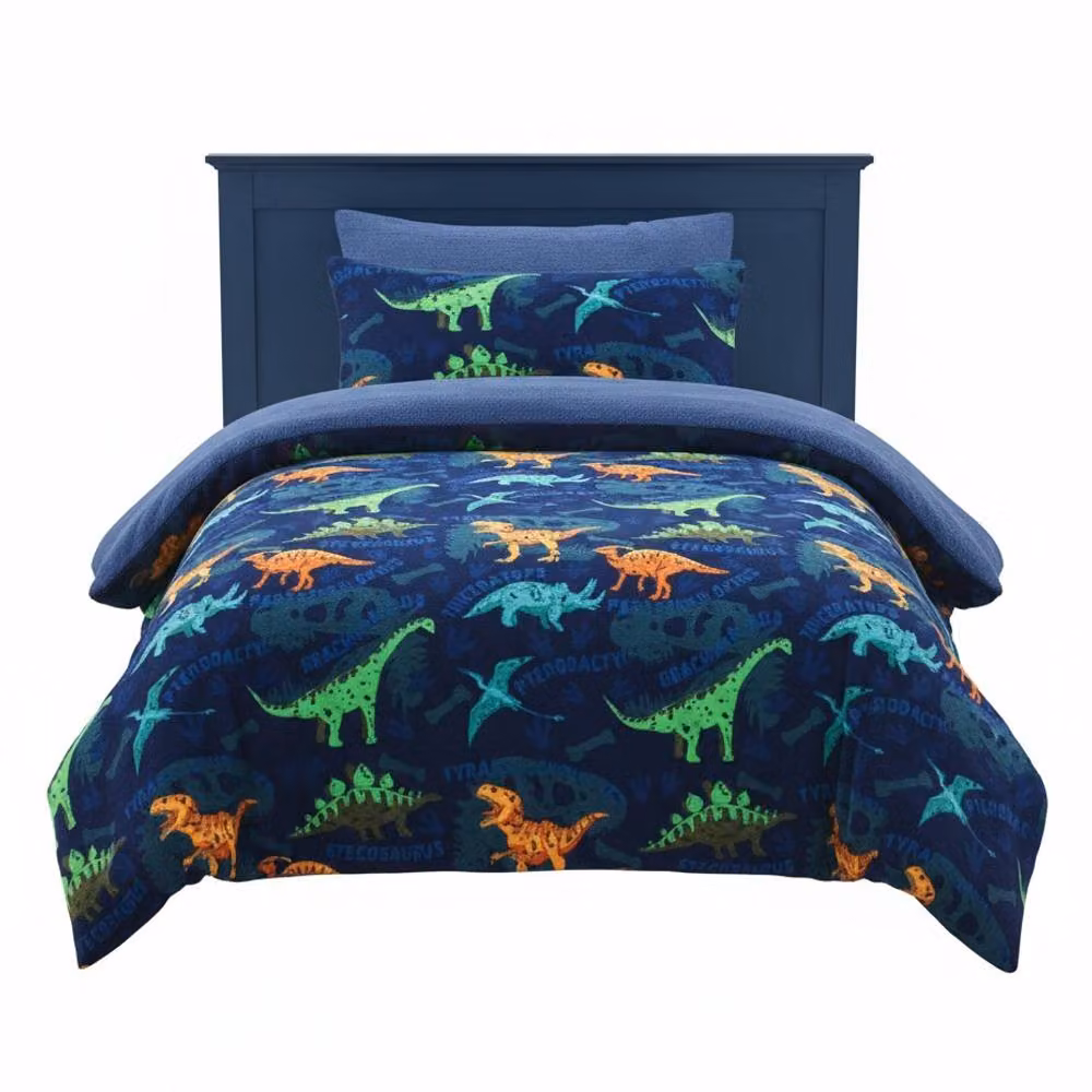 Snug City Dinosaur Kids Teddy Duvet Cover and Pillowcase Set, Blue, Single (90 x 200 cm) – 2