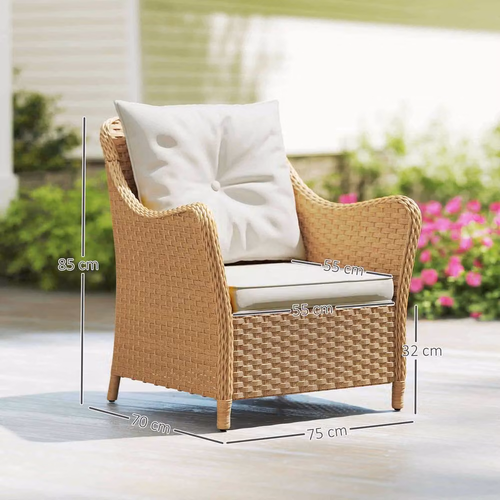ERGOVEXA Set of 2 Beige Rattan Garden Chairs with Armrests – 2