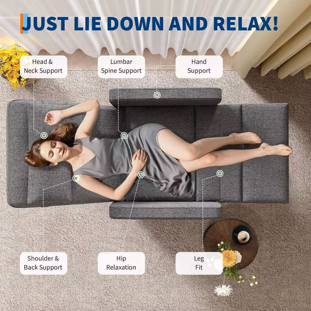 London Boutique Grey Fabric Recliner Sofa with 4-Point Massage, Heat, and USB Port – 8