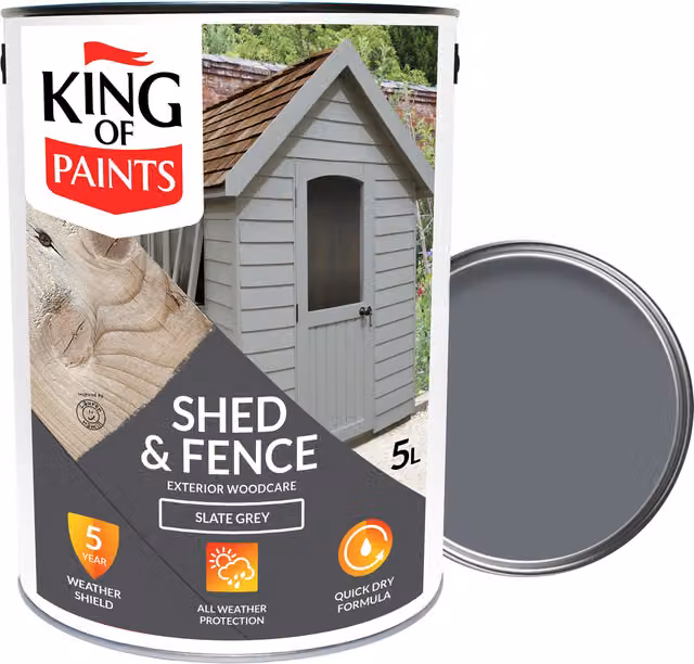 King of Paints Weatherproof Wood Shed and Fence Paint, Slate Grey, 5 l
