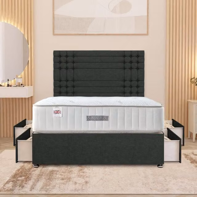 Somnior Beds Ltd Modern Upholstered Fabric Bed Frame with Headboard and Drawers in Anthracite Grey, W/D/H: 180 x 200 cm