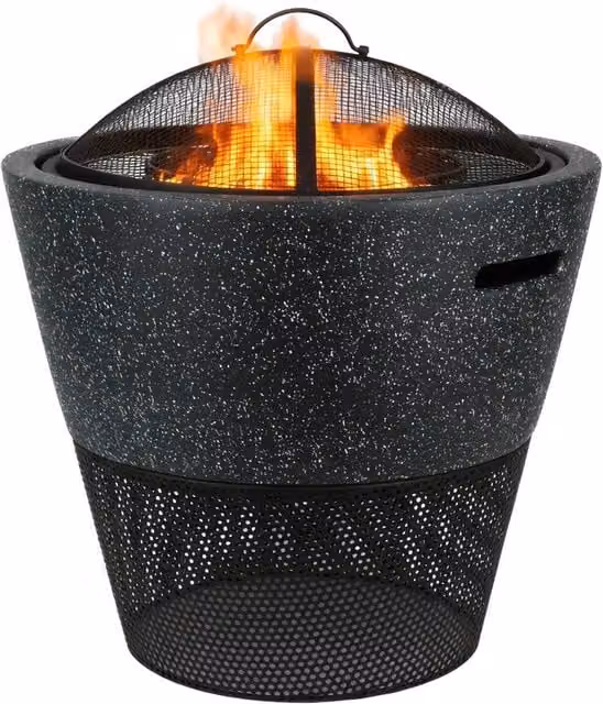 Gardenwize MGO 2 in 1 Round Fire Pit BBQ and Fire Bowl with Log Storage in Dark Grey, W: 54 cm, D: 52 cm, H: 52 cm