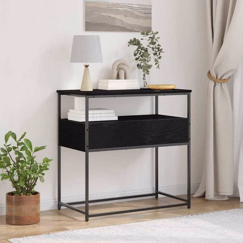 Berkfield Home Modern Console Table in Black Oak with Steel Sled Base, W/D/H: 75 x 40 x 75 cm – 2