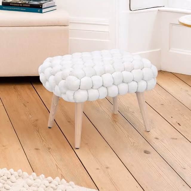 Artemis Home Cushla Bubbly Velvet Small Footstool in Cream
