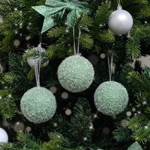 Melody Maison Set of 3 Round Green and White Abstract Christmas Baubles – 1