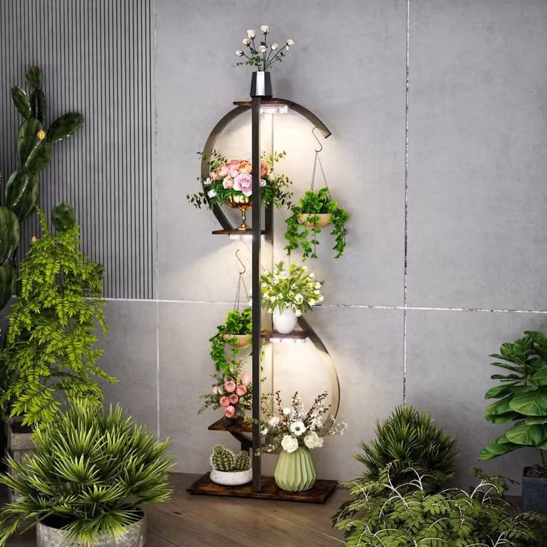 KORVIXA S-Shape Industrial Indoor Plant Stand in Black