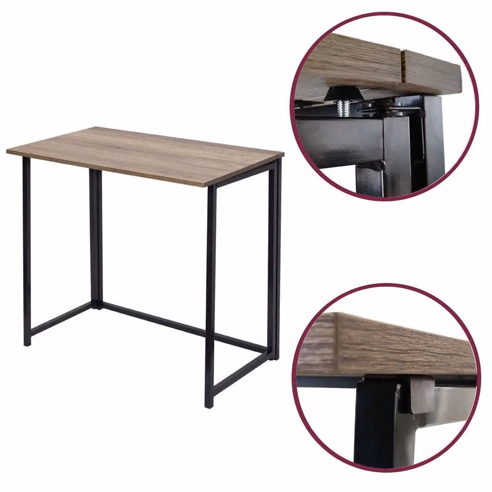 EONLION Brown Wooden Folding Computer Desk for Home Office – 3