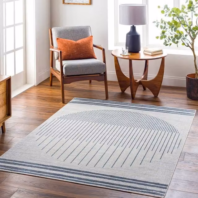 Livabliss Lilian Washable Geometric Rug in Blue, Grey and Beige, W: 140 cm, L: 200 cm