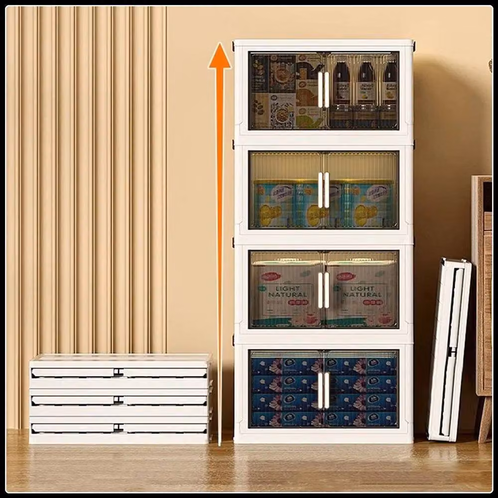 FLAVORA 4-Tier Stackable Folding Storage Organizer Box, White, W: 40 cm, D: 40 cm, H: 27 cm – 3