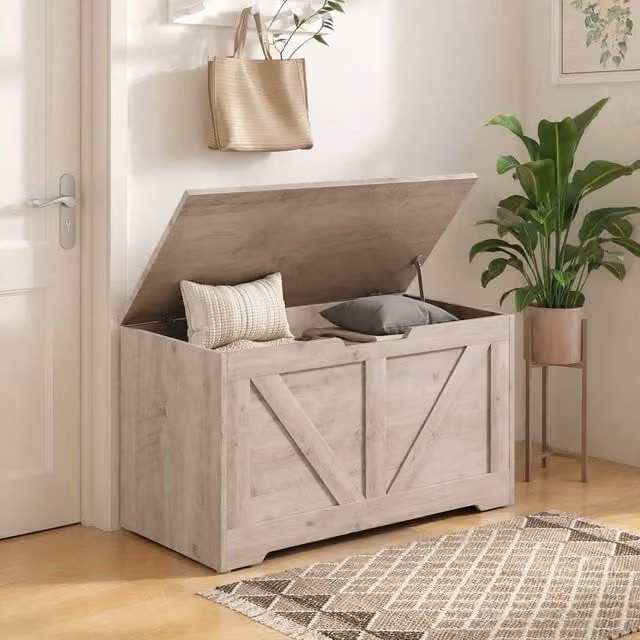 STILVORA 100L Grey Rustic MDF Storage Box with Soft Close Lid