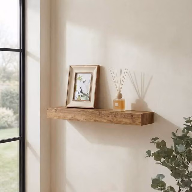 OHS Modern Rectangle Wall Mounted Accent Shelf in Light Oak