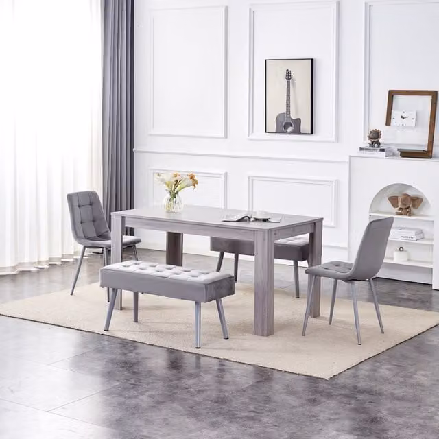 Kosy Koala Arrow Grey Modern Rectangular Dining Set with Table, Chairs and Bench