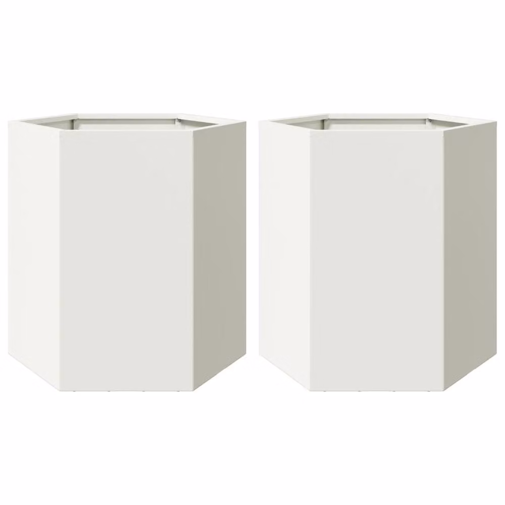 Berkfield Home Durable Steel Hexagon Garden Planter Tub, 2 Pieces, White, W: 46 cm, D: 40 cm, H: 45 cm – 3