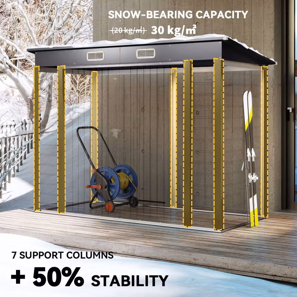 Rolipo Grey Galvanised Steel Pent Garden Shed with Lockable Double Doors, W: 112.776 cm, D: 237.7 cm, H: 215 cm – 6