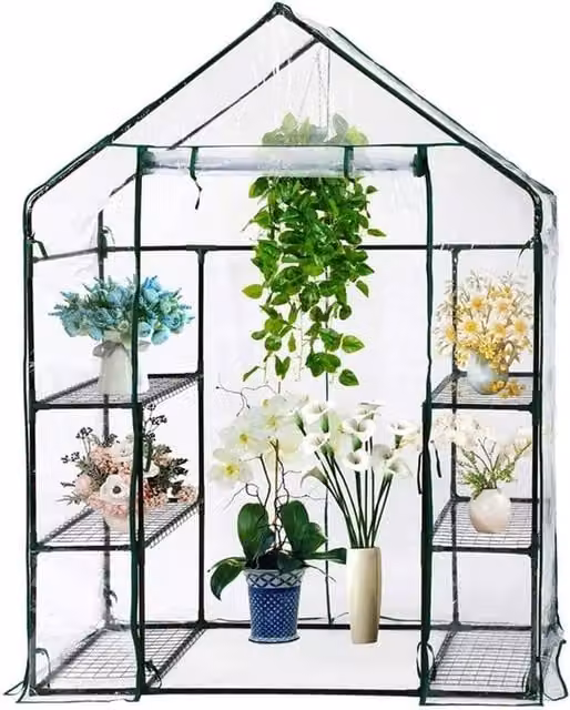 FLAVORA Compact Green Walk-In Greenhouse with Reinforced Steel Frame and Shelving, 0.6m2