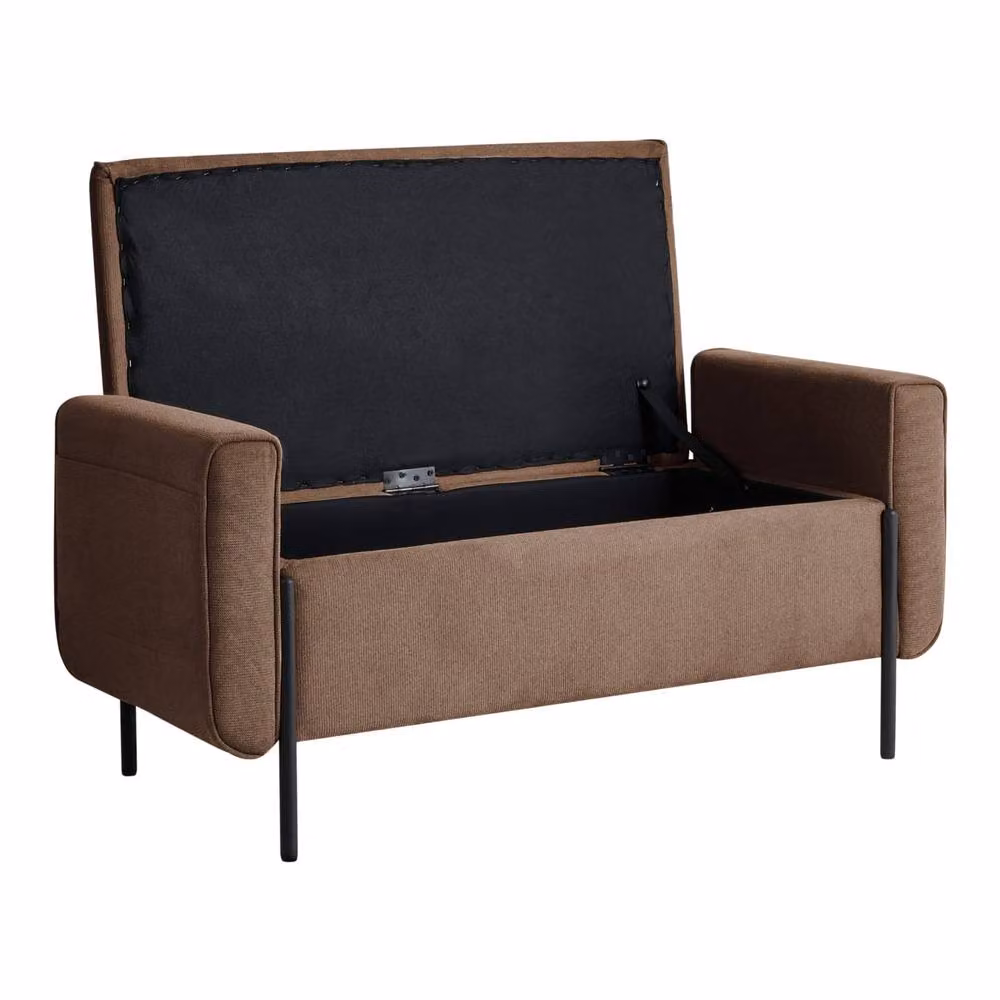 Wyld Haus Arcadia Mid-Century Brown Fabric Lift Up Storage Bench – 3