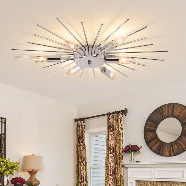 Garwarm 6-Light Sputnik Dimmable Flush Mount Ceiling Light in Metallic Silver, Diameter: 60 cm
