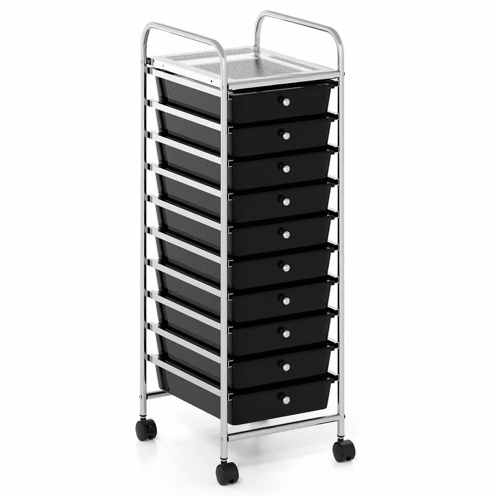 Gymax 10 Drawer Rolling Art and Craft Organizer Utility Cart in Black – 10