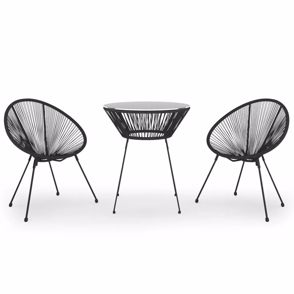Berkfield Home 3 Piece Modern Garden Dining Set in Black Matt Rattan and Steel – 2