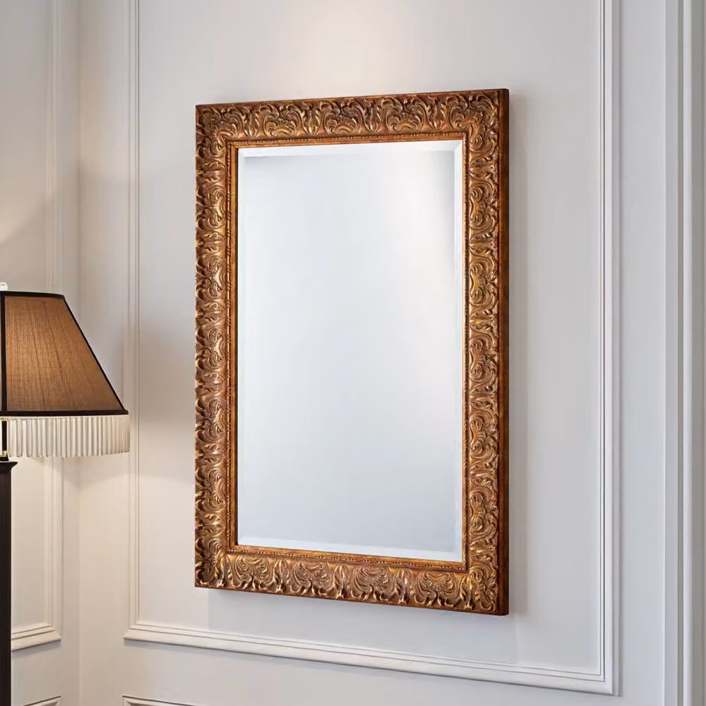 Yearn Mirrors Gold Carved Floral Framed Bevelled Rectangular Wall Mirror W: 118 cm, H: 92.5 cm – 2