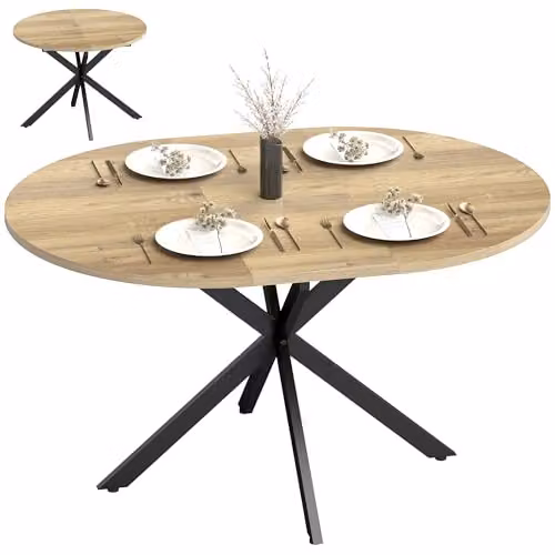 HOMCOM Extendable Oval Dining Table with Butterfly Leaf, Brown