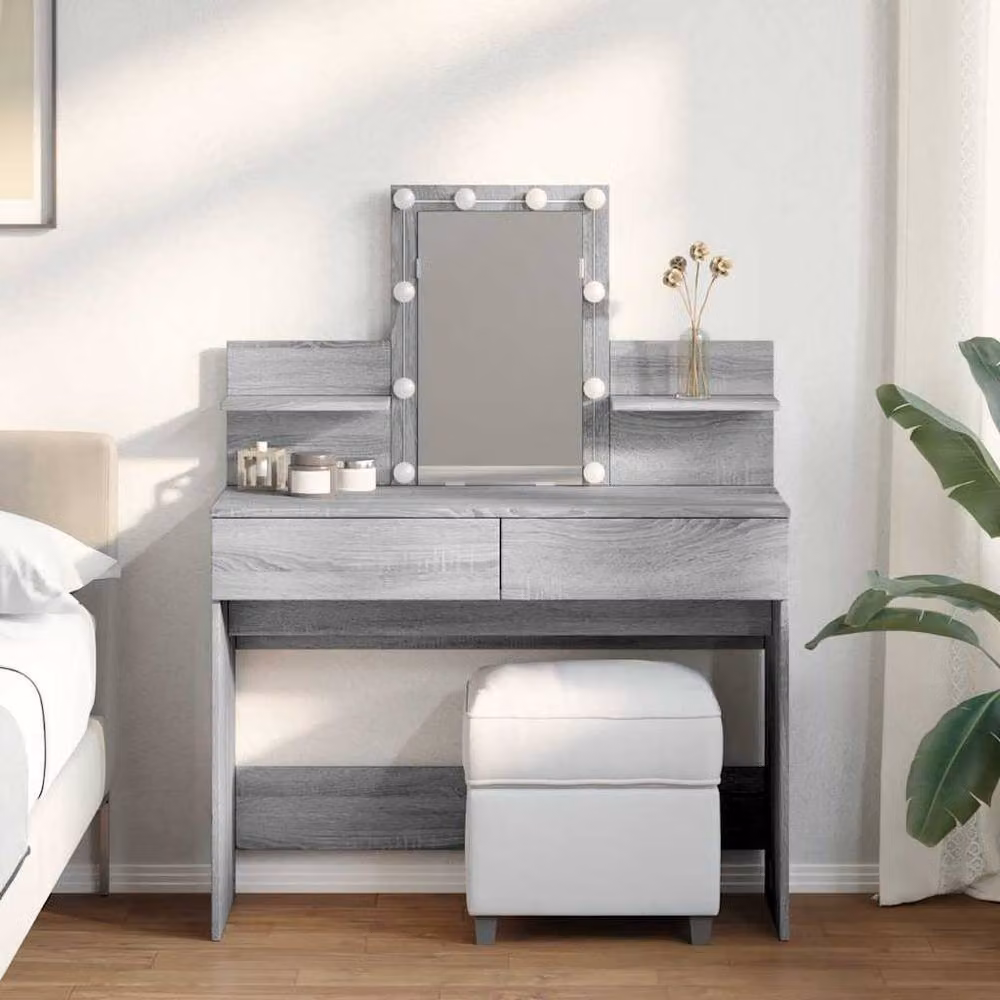 Berkfield Home Modern Grey Sonoma Dressing Table with Hollywood LED, W/D/H: 100 x 40 x 130 cm – 2