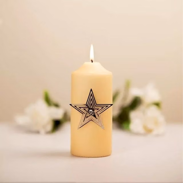 Marco Paul Ivory Pillar Candle with Silver Star Candle Pin