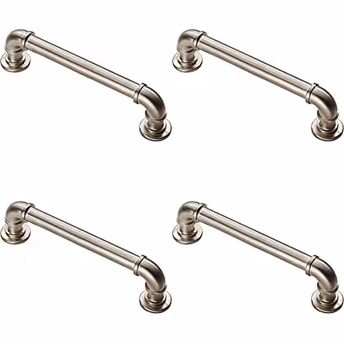 Loops 4 Pack Pipe Design Bar Cabinet Pull Handles in Satin Nickel with 128mm Fixing Centres