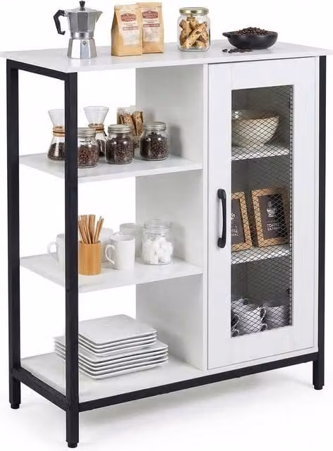 Gymax Modern White Sideboard Storage Cabinet with Adjustable Shelves and Metal Accents – 1