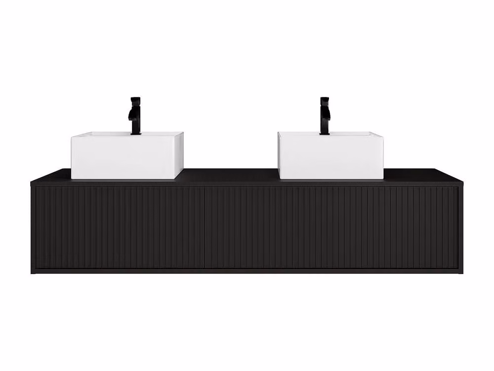 Vente-unique Suspended Striped Bathroom Vanity Unit with Double Basin, Black and White, W: 150 cm, D: 47 cm, H: 32 cm – 2